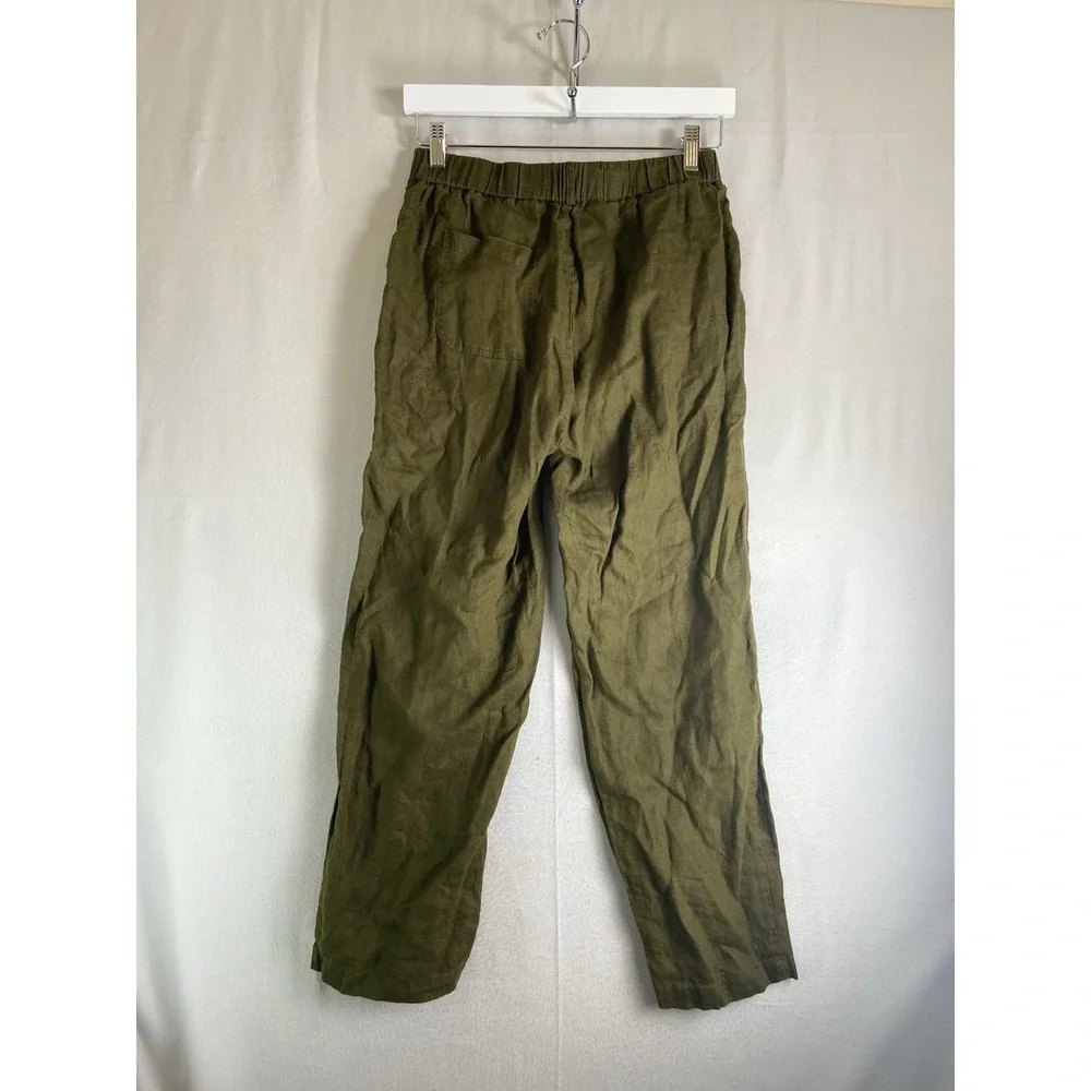Quince Pants Size S Dark Olive 100% European Linen Elastic Waist Pockets Relaxed